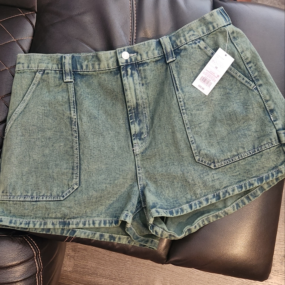 Women's High-Rise Cargo Utility Midi Denim Shorts - Wild Fable Dark Green